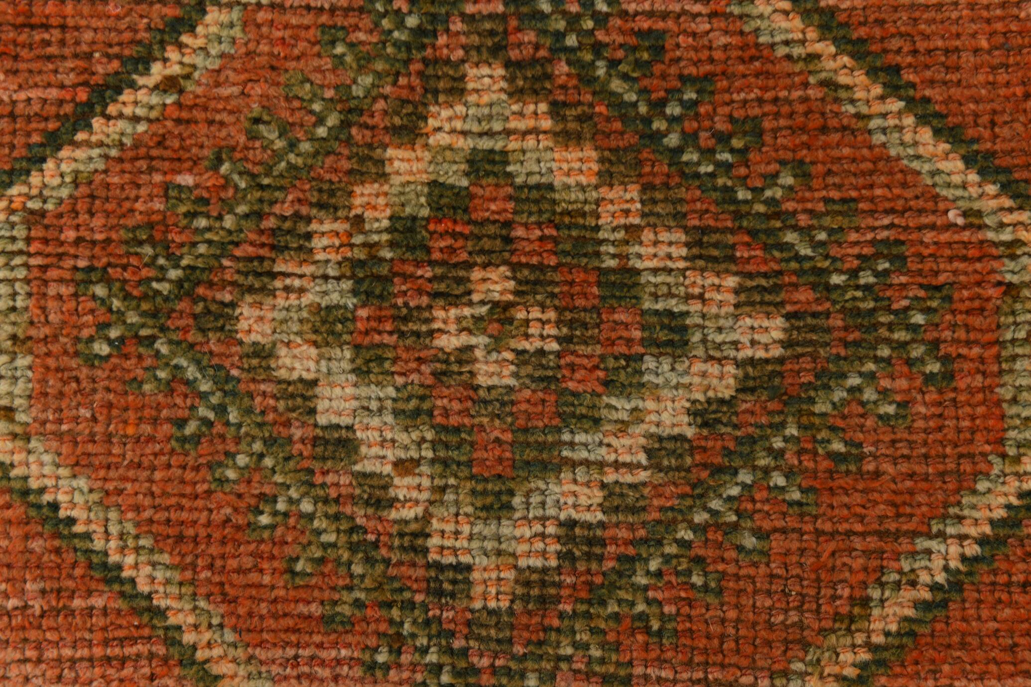 Brick Red Geometric Style Turkish Oushak Runner Rug, 90x340 Cm