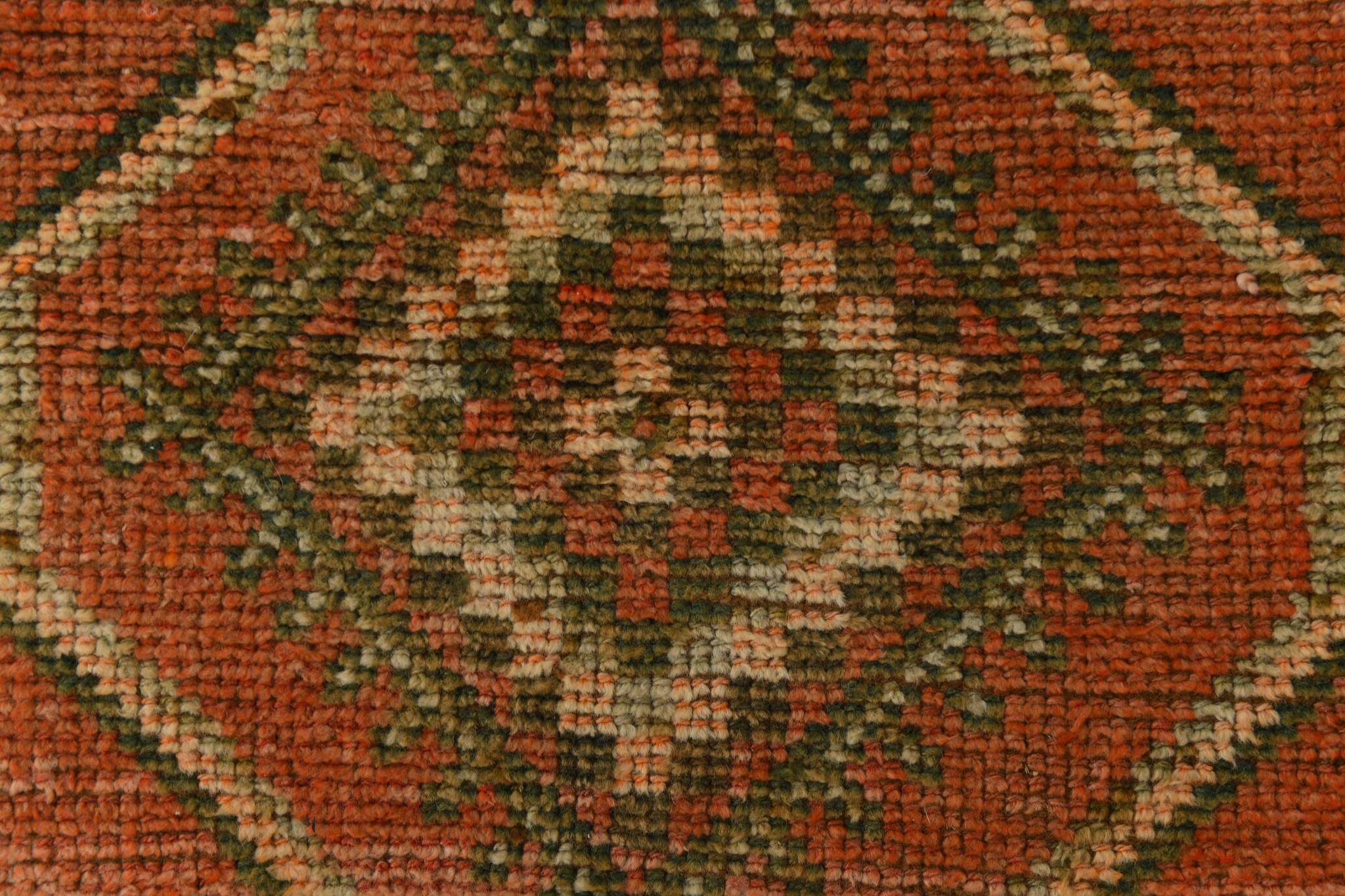Brick Red Geometric Style Turkish Oushak Runner Rug, 90x340 Cm