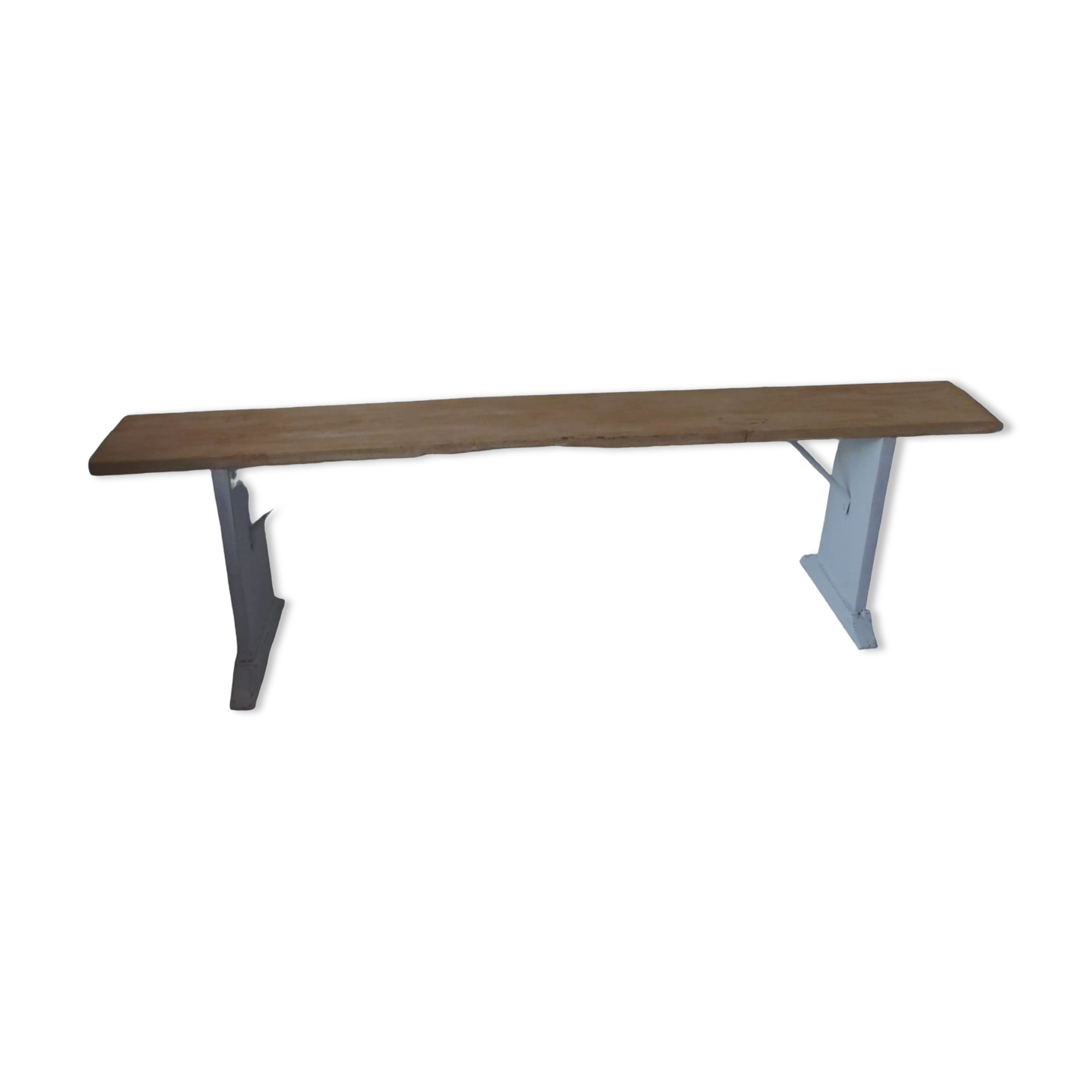 Farm bench, end of bed leg patinated pearl gray, wooden seat