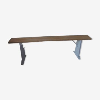 Farm bench, end of bed leg patinated pearl gray, wooden seat