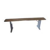 Farm bench, end of bed leg patinated pearl gray, wooden seat