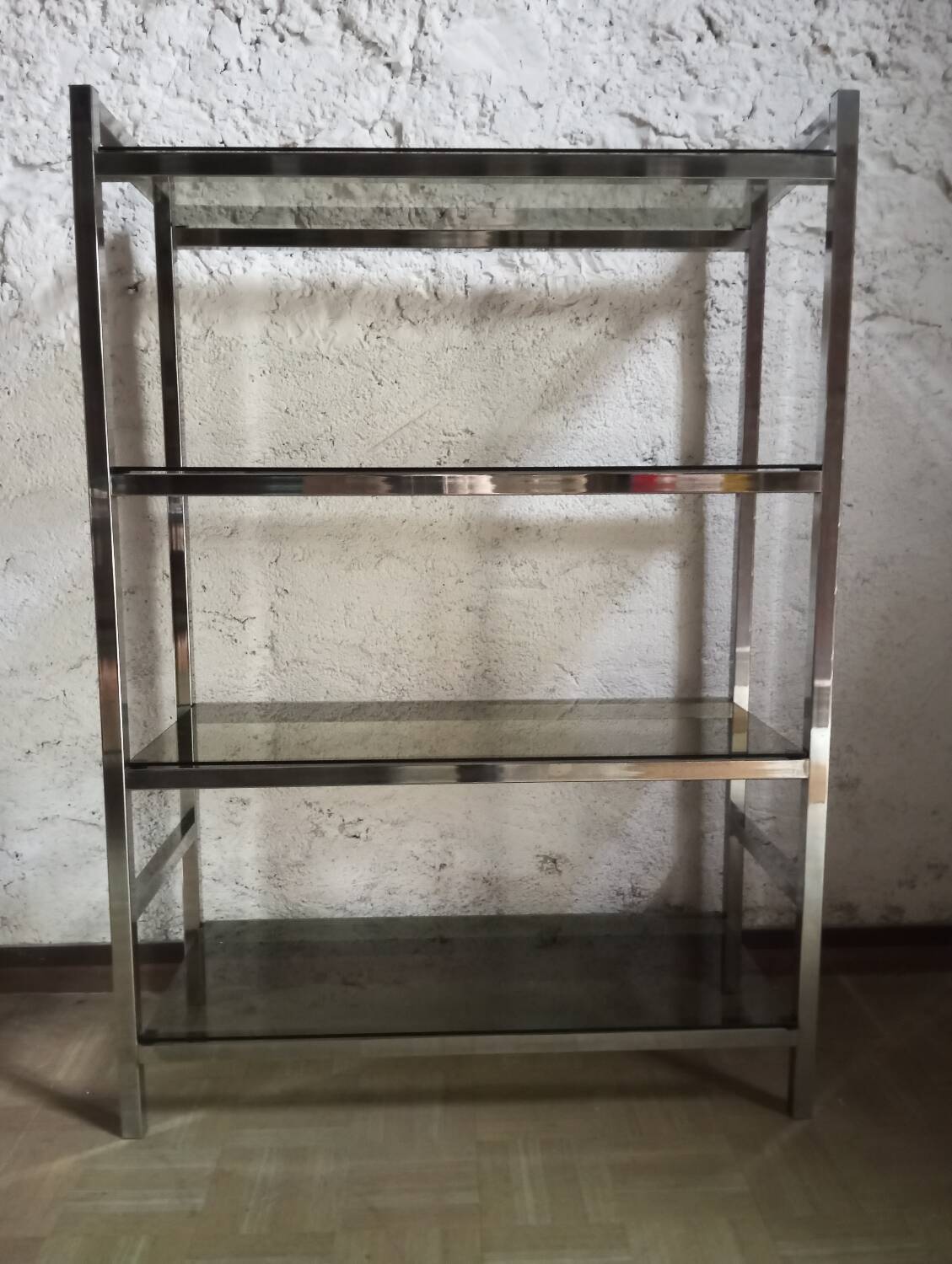 Chrome and smoked glass shelf from the 70s.