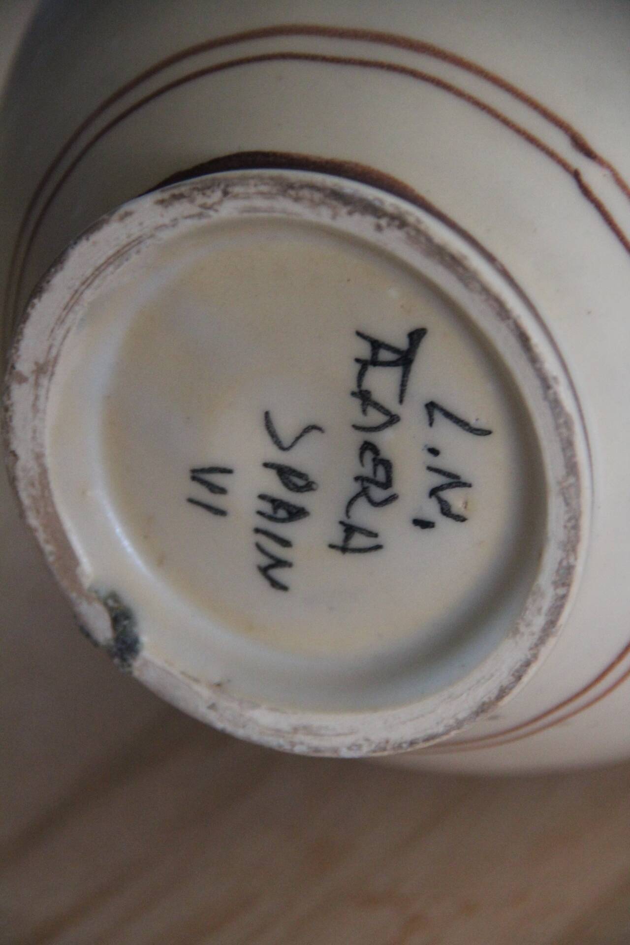 Spanish ceramic jug signed and numbered