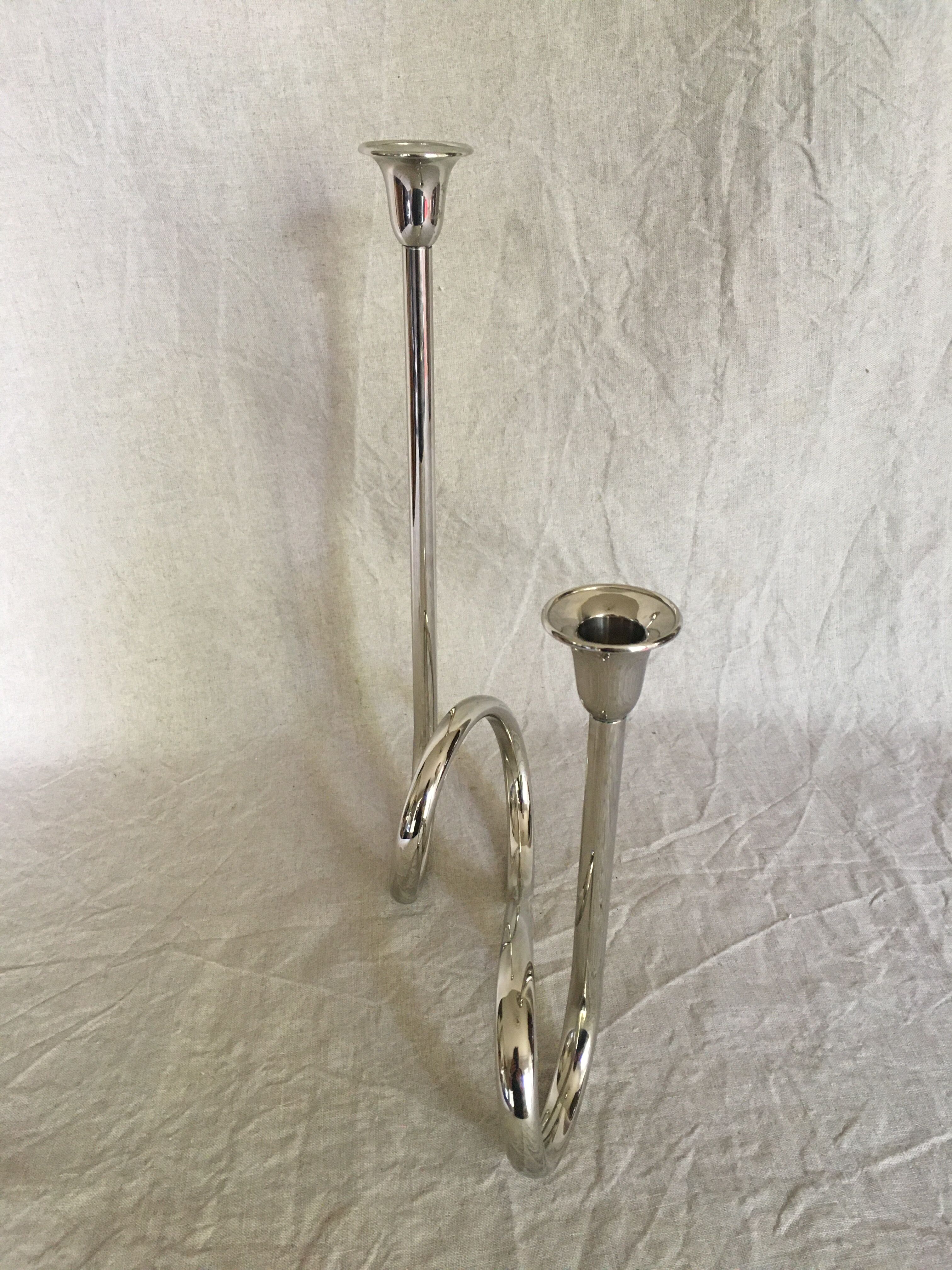Twisted chrome metal candlestick