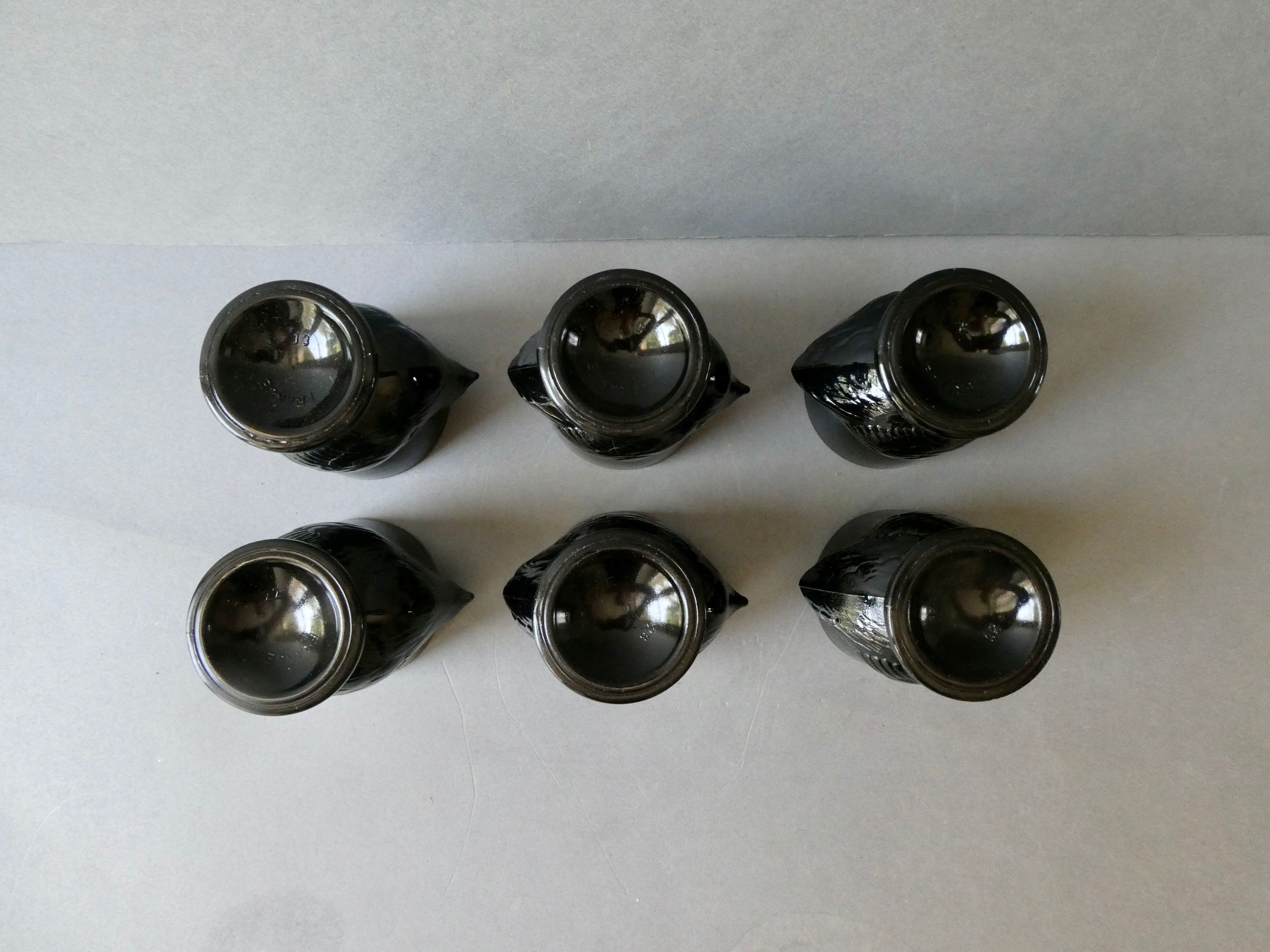 Set of 6 black opaline glass coquetiers, France, 70s