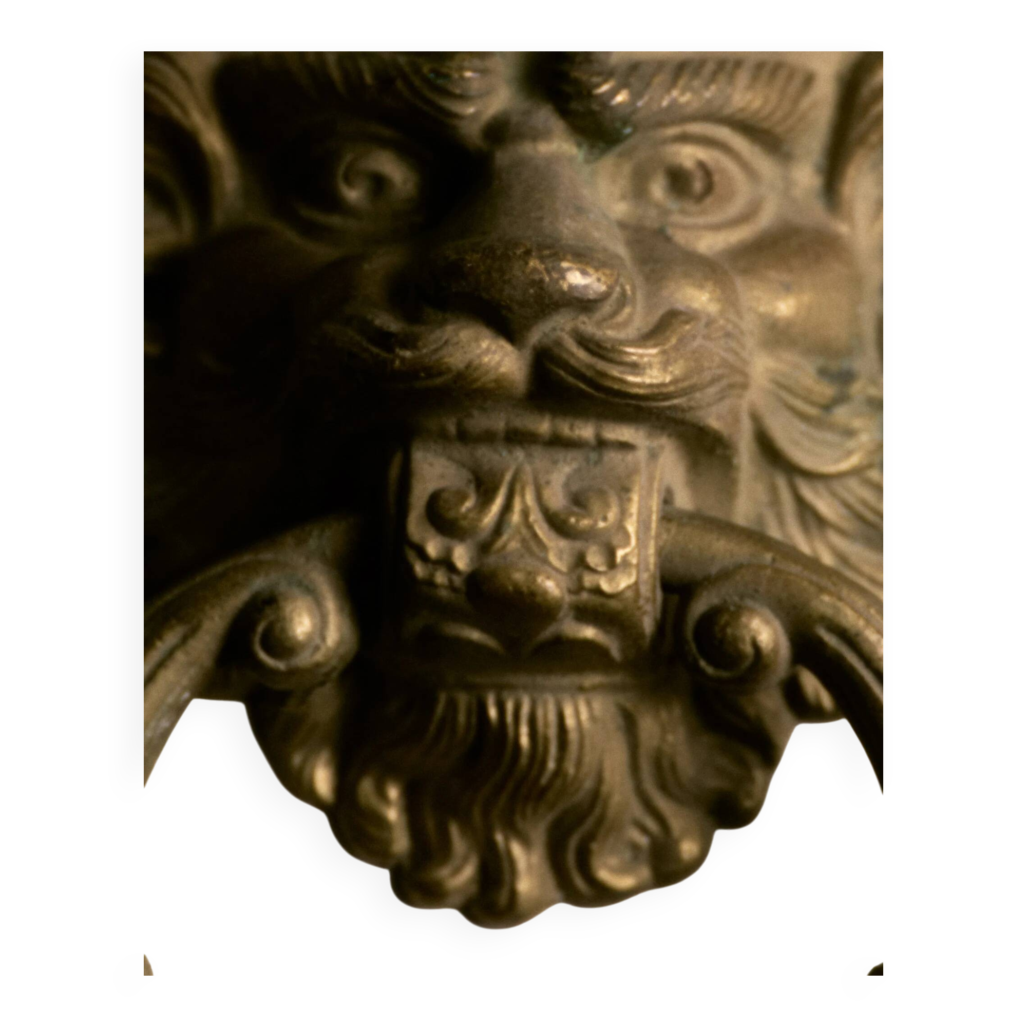 Lion door knocker, in brass