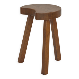 Tabouret tripode brutaliste en Hetre massif vintage Circa 1960