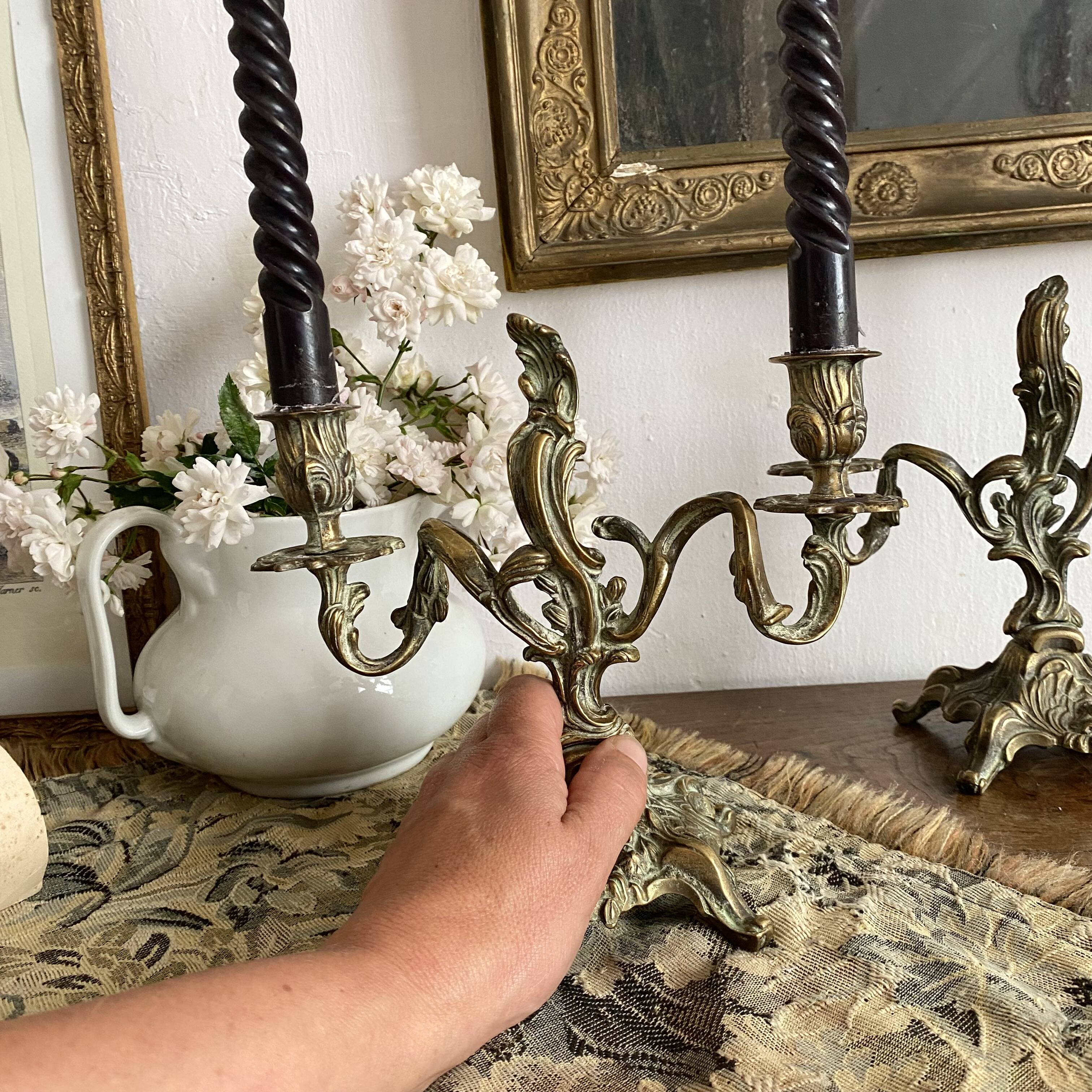 Pair of bronze rocaille candlesticks