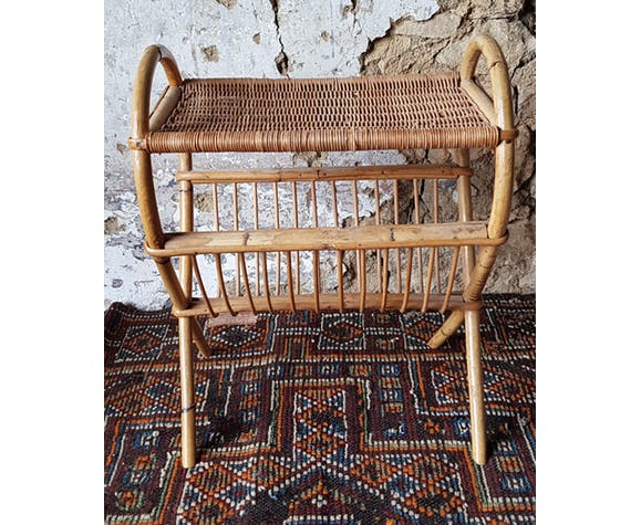 Porte revue osier et rotin, années 60