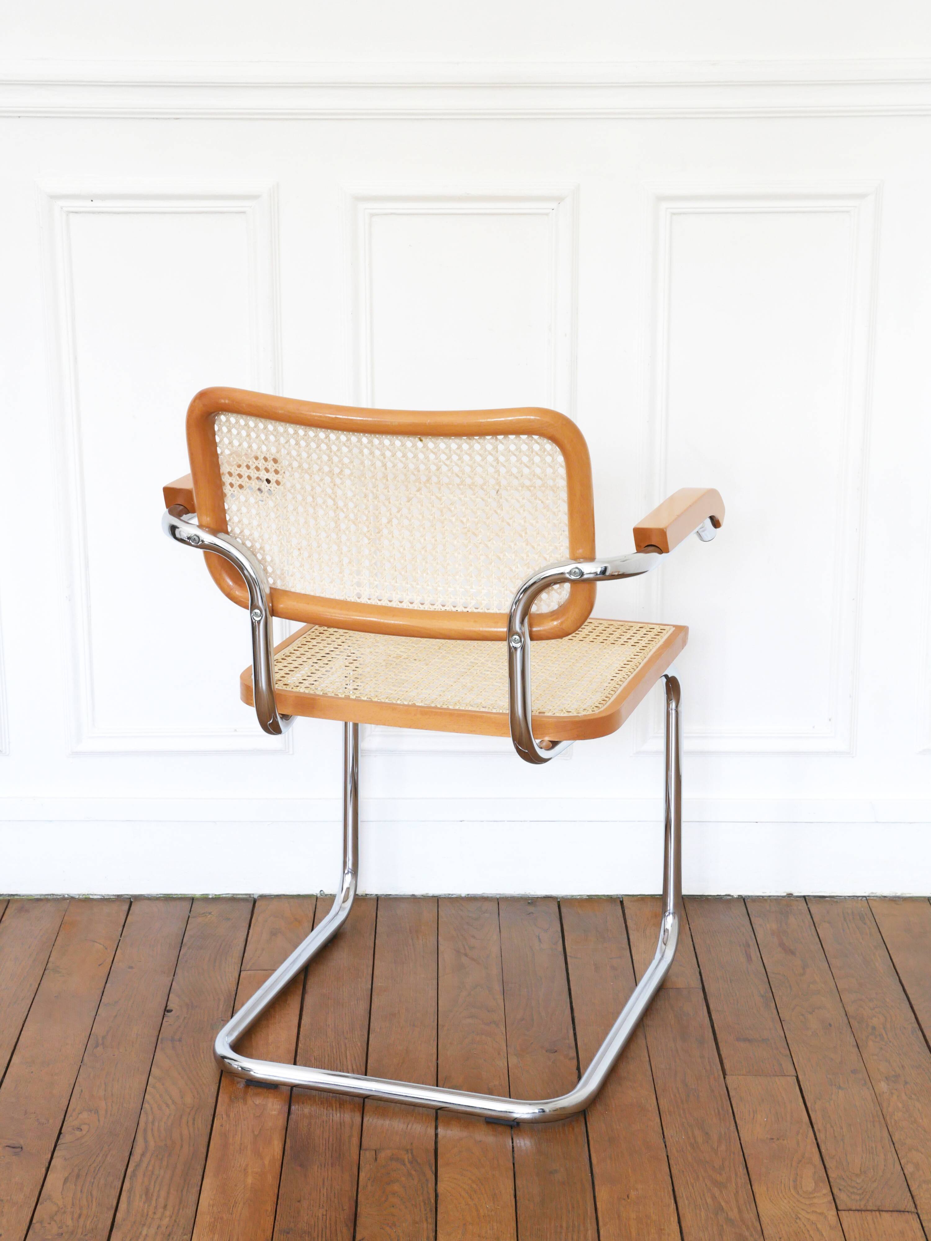 Fauteuil Cesca B64 Breuer Made in Italy - cannage de l'assise refait