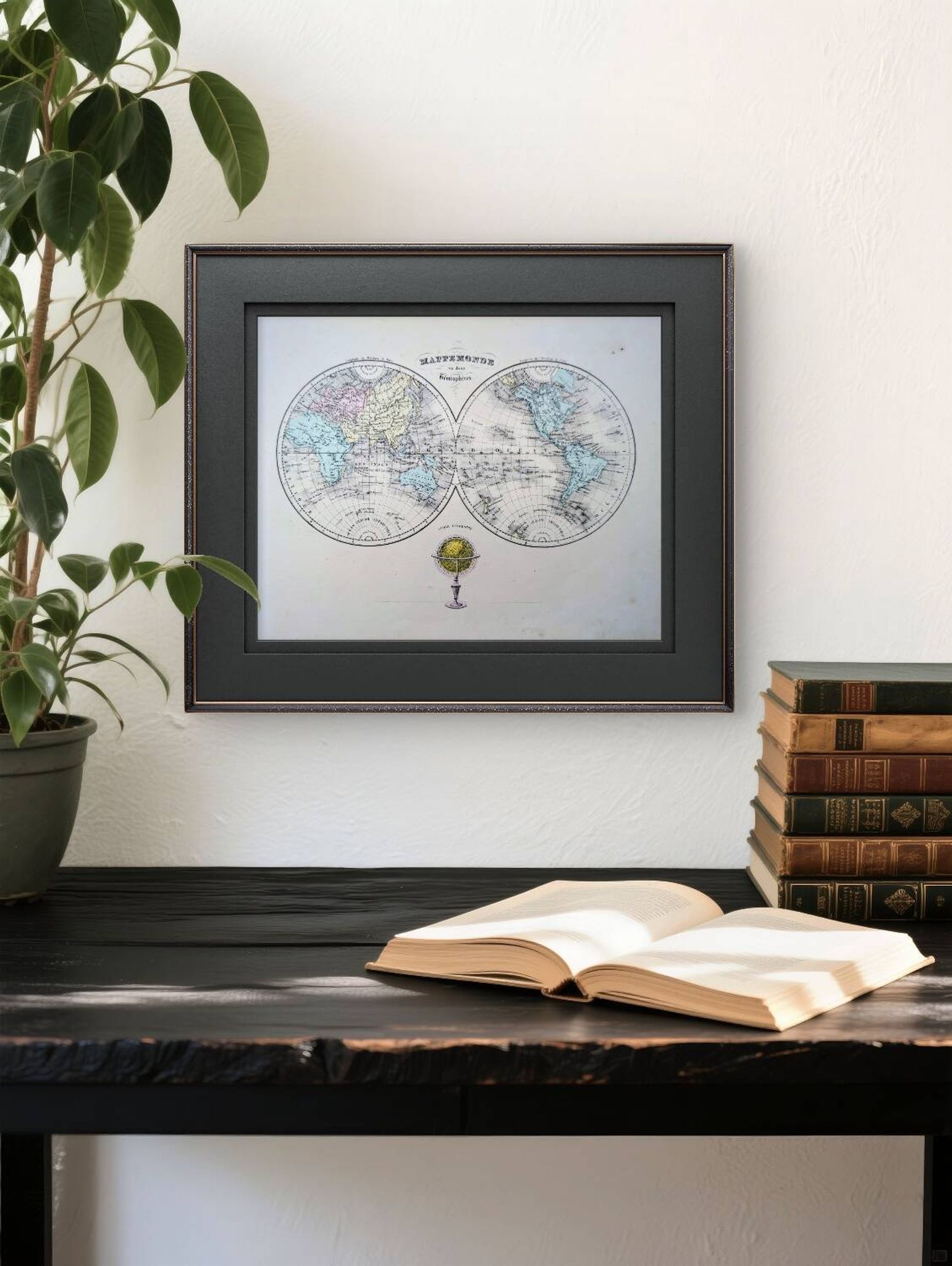 Antique world map, printed in 1852