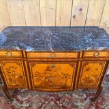 Commode Transition oriental marquetry, 1920s, black marble