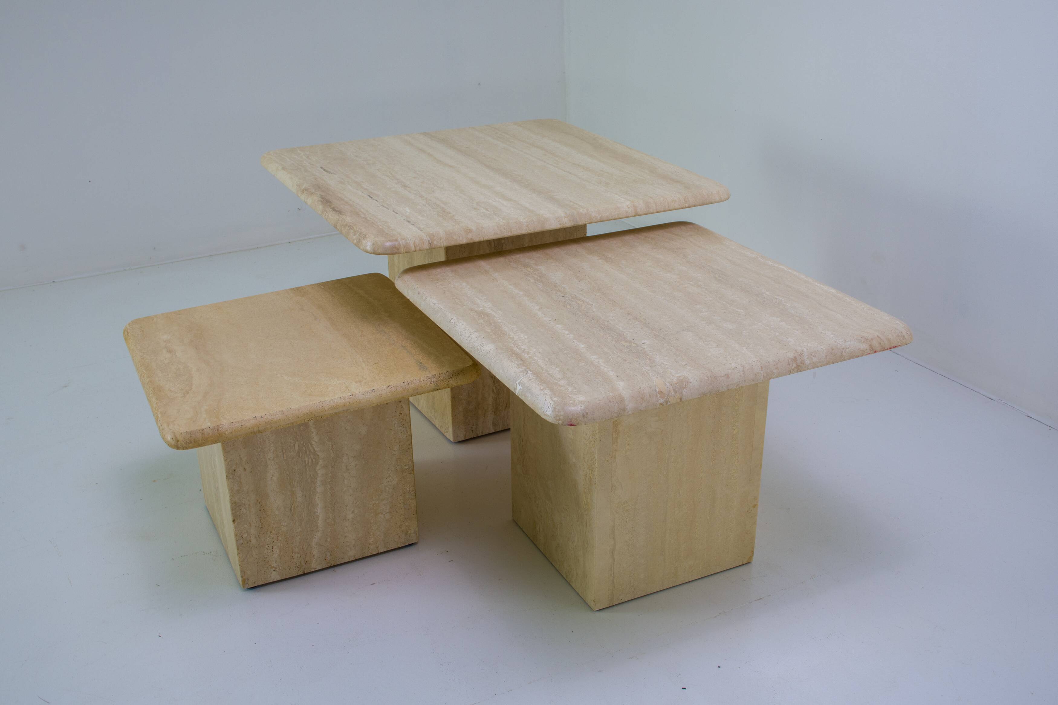 Set of 3 vintage travertine nesting coffee tables
