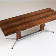 Table basse vintage en palissandre et métal brossé, 1960s