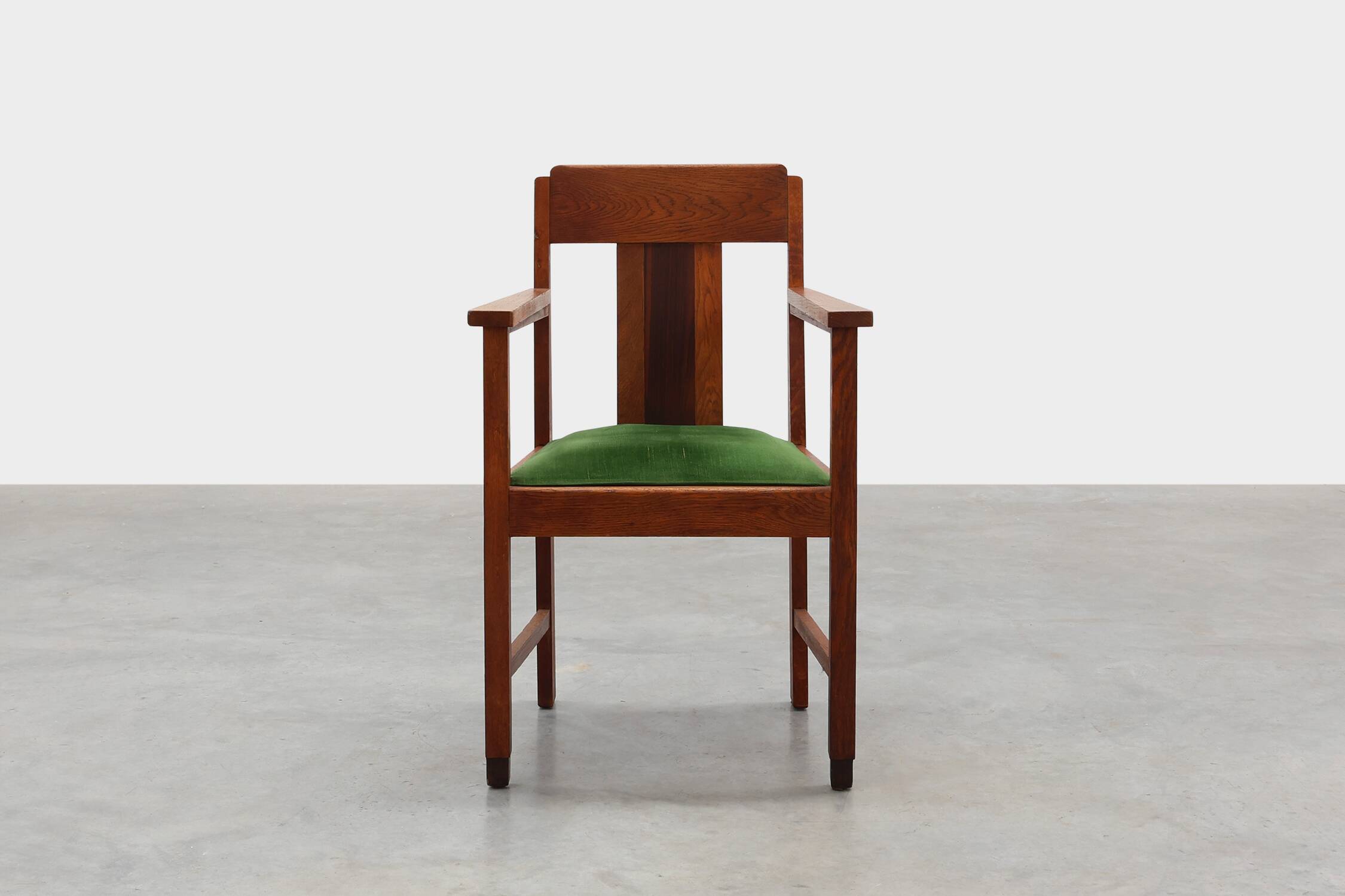 Amsterdamse school oak and velvet side chair, The Netherlands 1920s