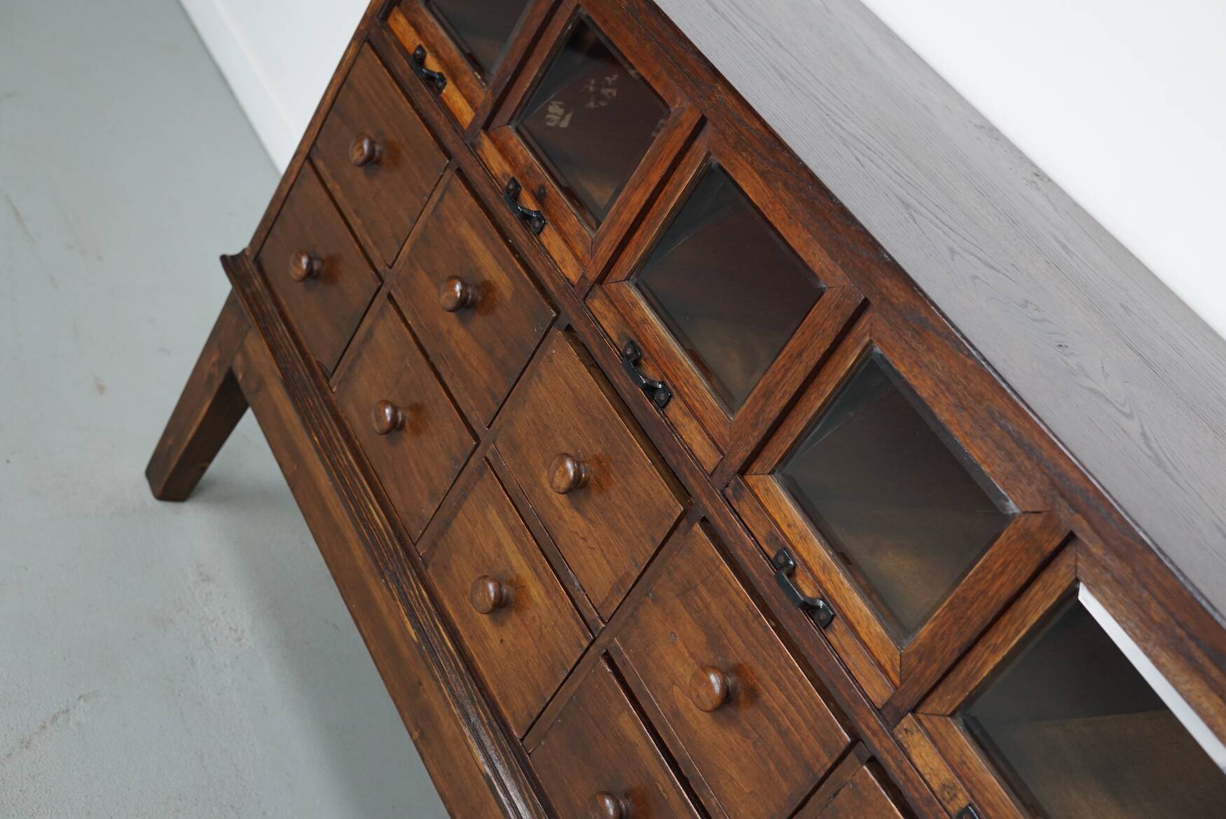 Antique German Oak Haberdashery Shop Cabinet, 1920/30s