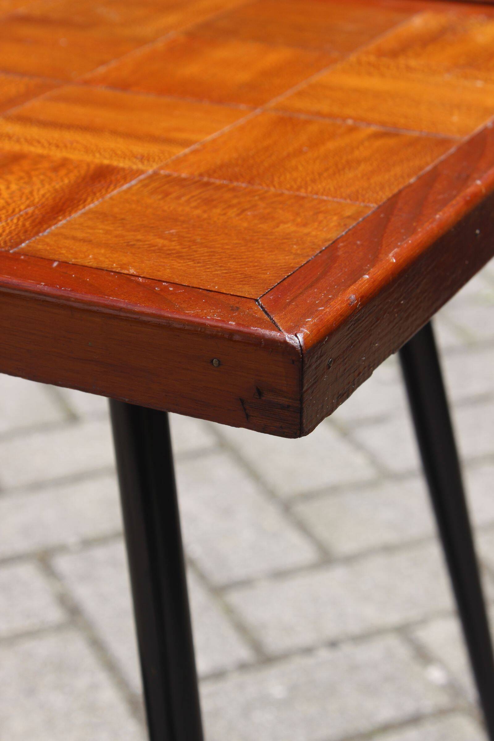 Modernist wood & steel coffee table France 1950s