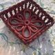 Fruit bowl in red slip, square shape, enamelled ceramic, old