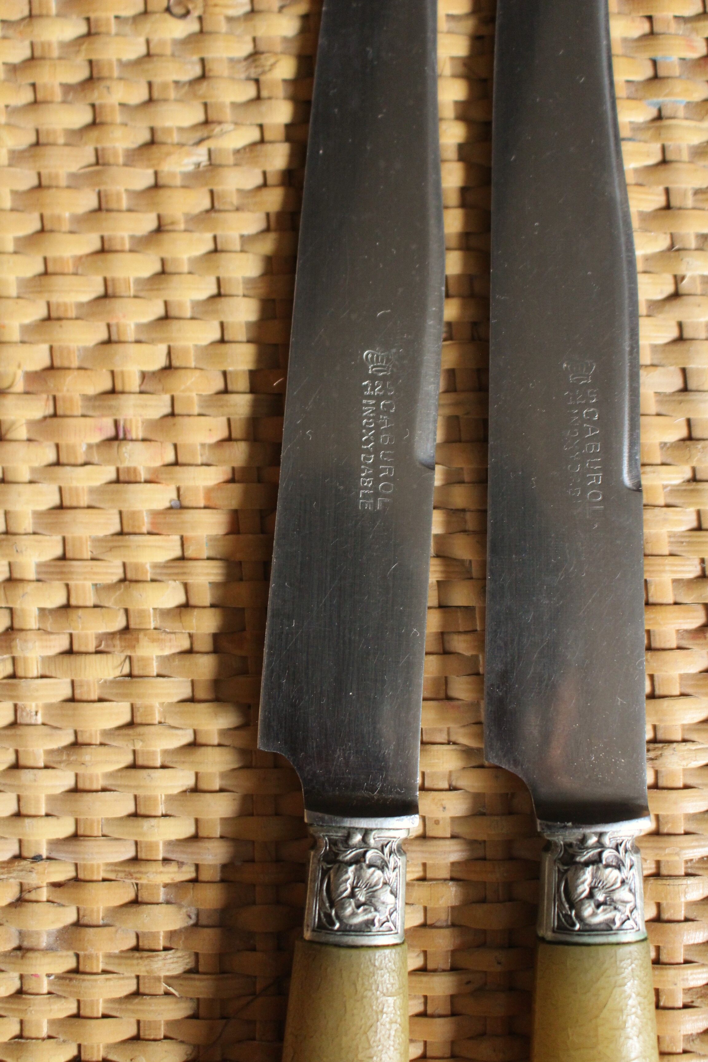 Lot 6 knives Ferrules flower shell blade bakelite steel