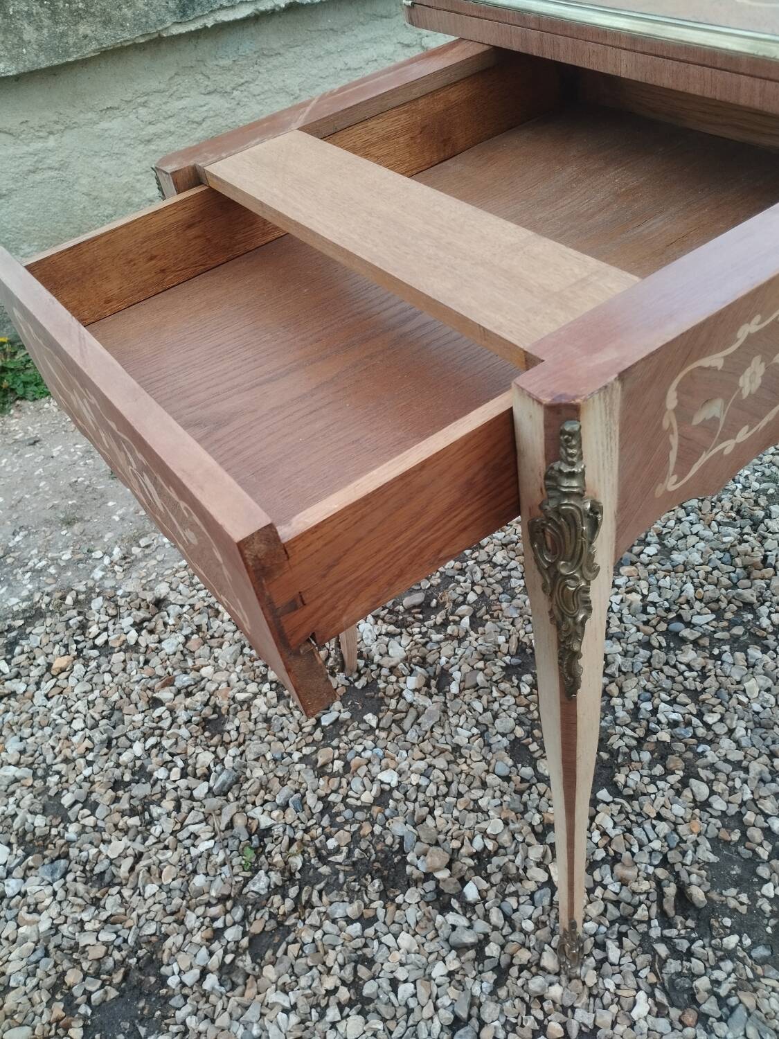 Antique game table in Louis XVI style with marquetry.