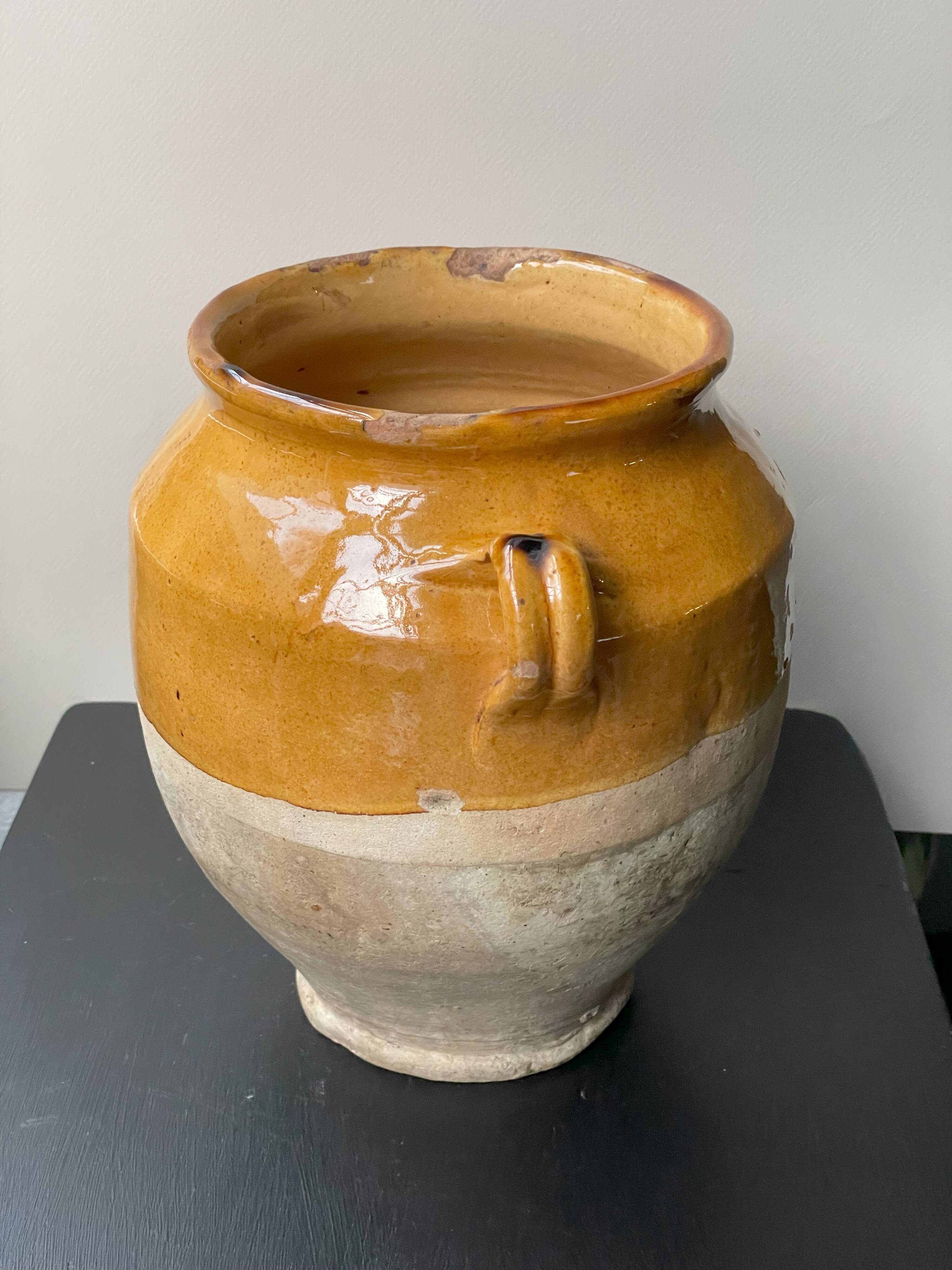 Small 19th Century Yellow Glazed French Ceramic Confit Jar #2