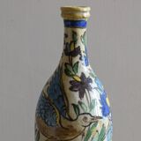 Antique Iznik Style Pottery Bottle with Birds, Ottoman Revival Ceramic Vase