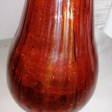 Vase ambré en verre bullé vintage