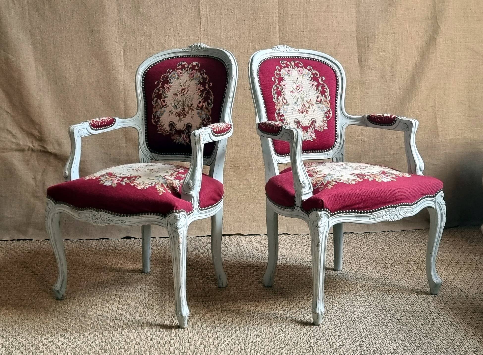 Pair of Louis XV cabriolet upholstered armchairs