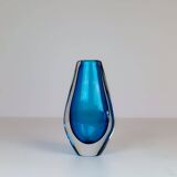 Pair of heavy crystal vases by Orrefors Mid-Century Modern by Sven Palmqvist, light blue.