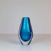 Pair of heavy crystal vases by Orrefors Mid-Century Modern by Sven Palmqvist, light blue.