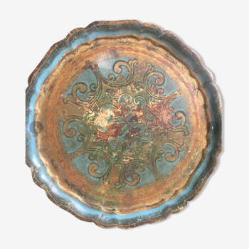 Round painted wooden tray