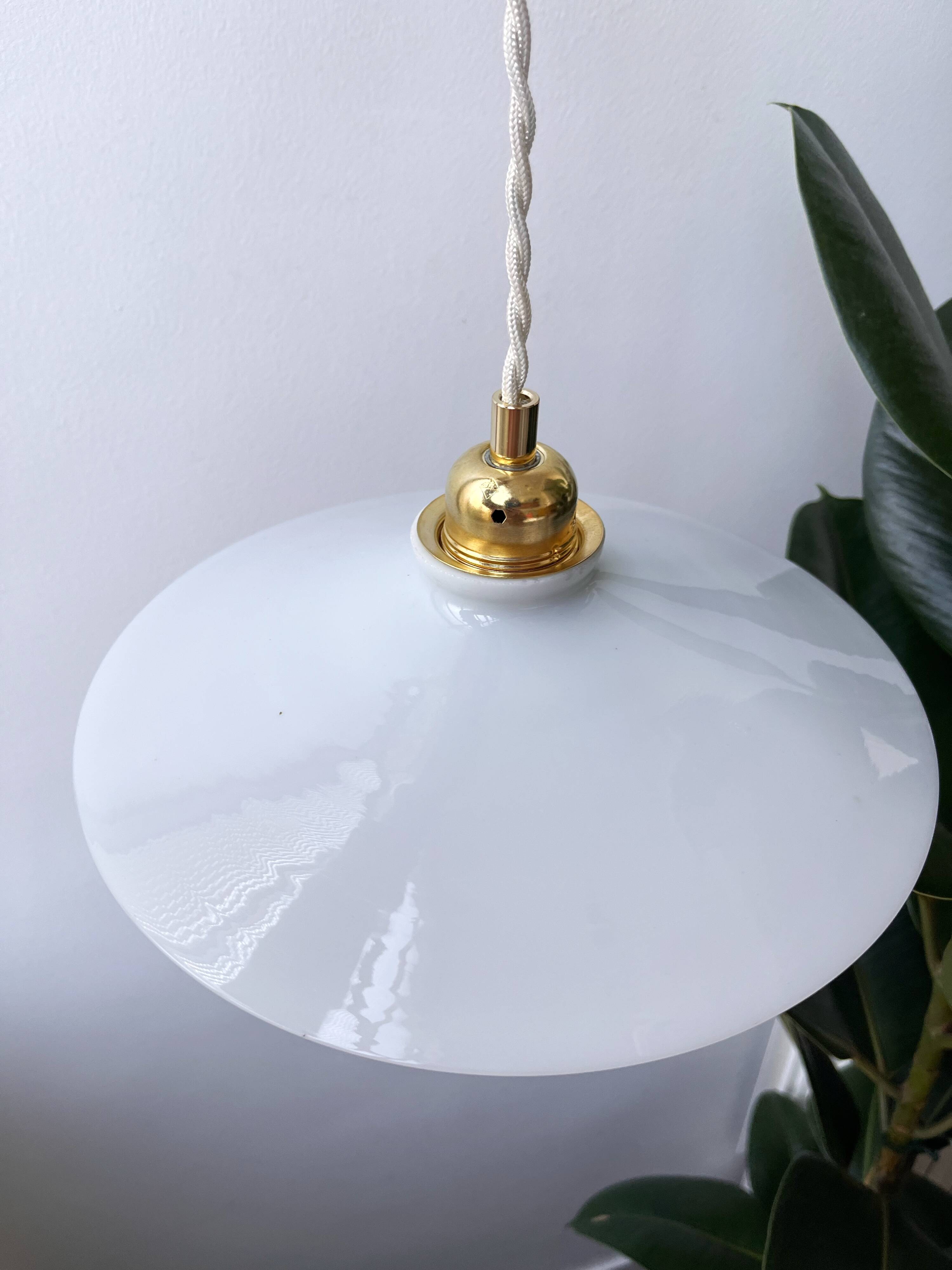 Vintage flat opaline pendant light from the 40s and 50s - large model - several copies available