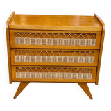 Commode scandinave en chêne et rotin des années 60