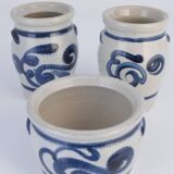 Stoneware Jars with Cobalt Blue Floral Motif from Westerwald, Germany, Set of 3