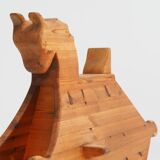 Cheval à bascule en pin massif des années 1970, jouet pour enfant