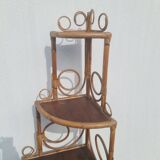 Bibliothèque étagère angle rotin bambou vintage 1960 (peacock / Emmanuelle)