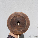 Wooden table lamp and vintage orange lampshade candle holder style