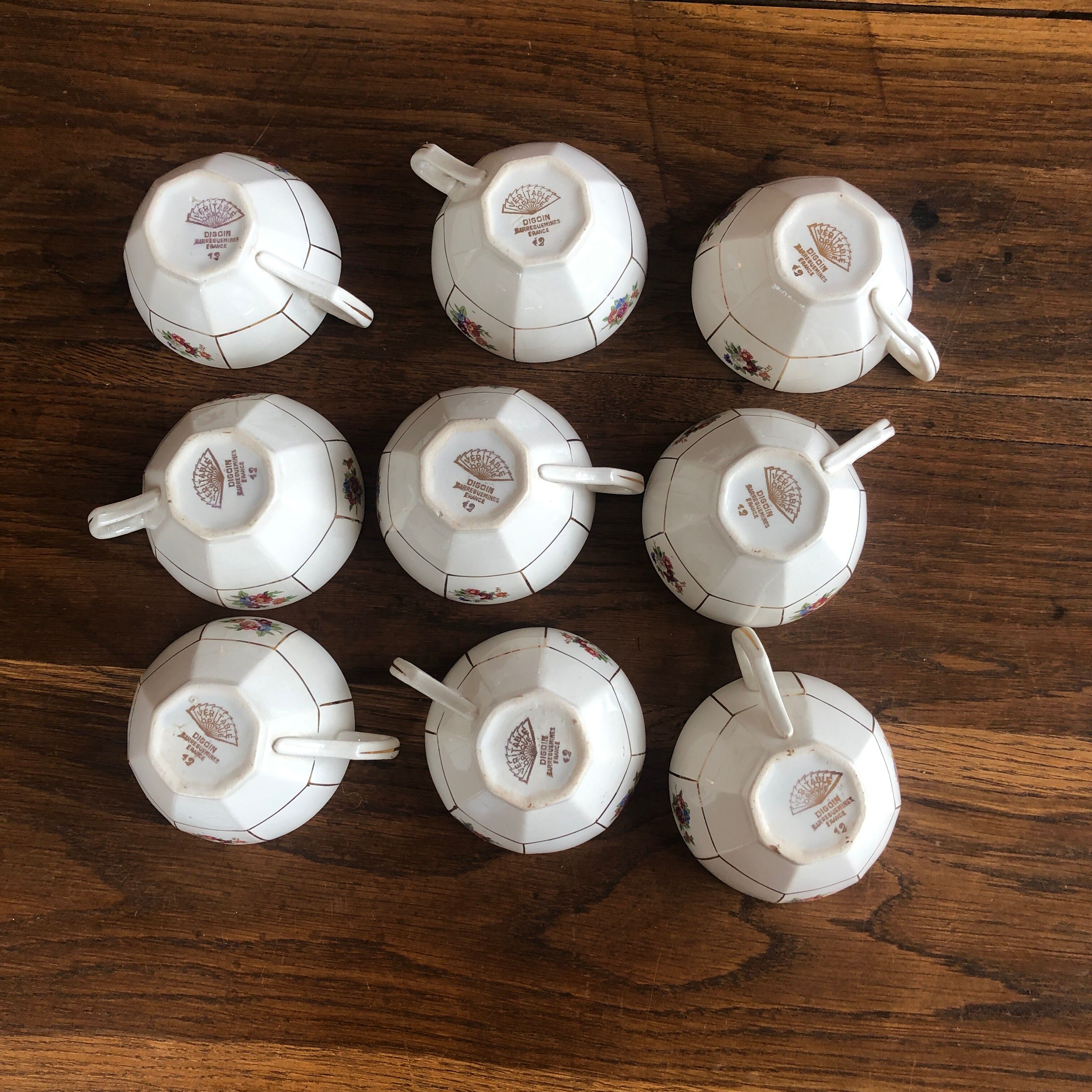 Set of 9 cups Prado Digoin and Sarreguemines