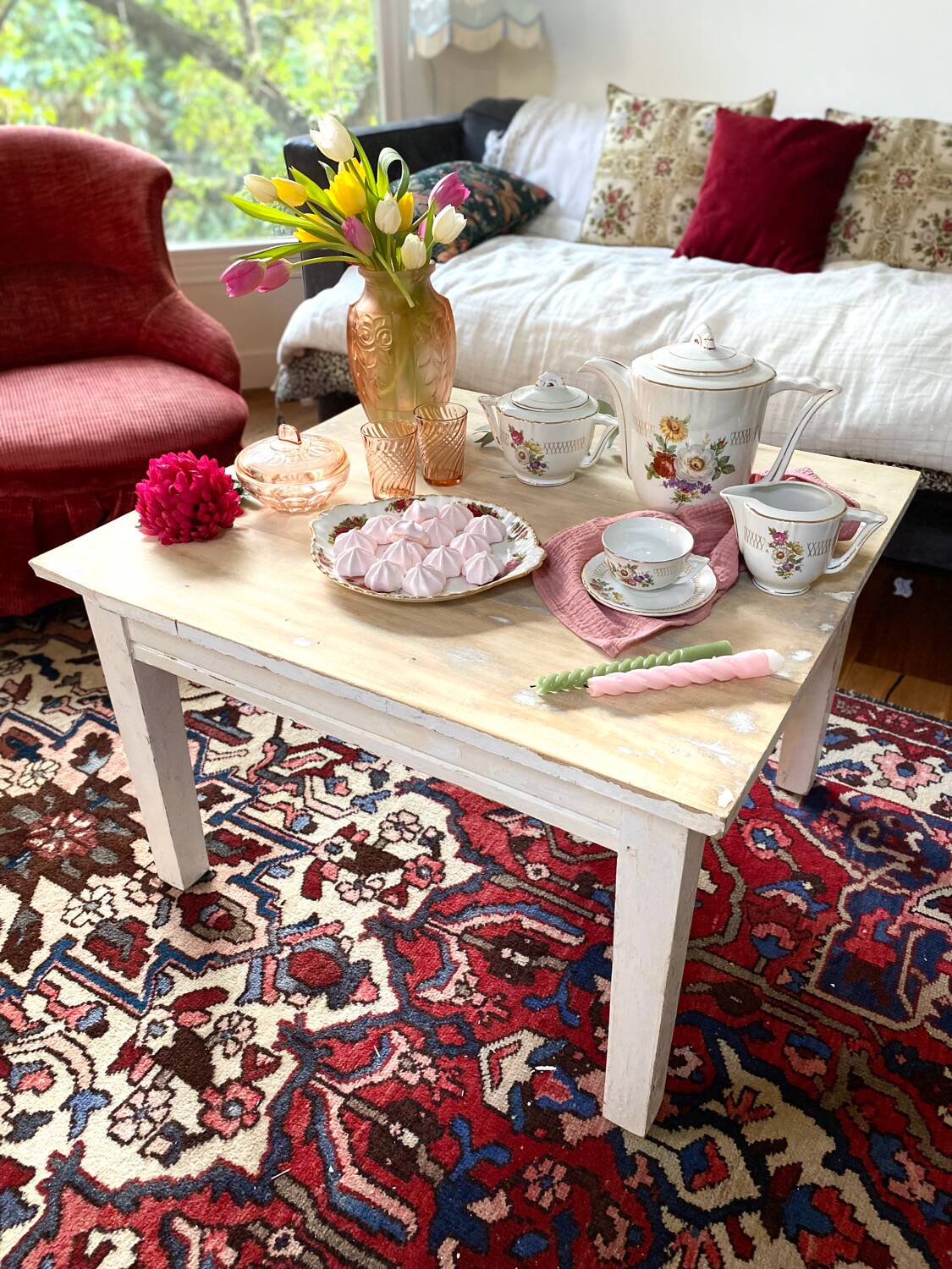 Farmhouse coffee table in antique weathered wood