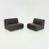Ensemble de 3 canapés / fauteuils modulaires vintage de style spatial en cuir marron foncé.