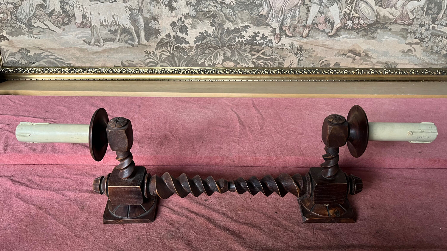 Pair of wood sconces turned 50s