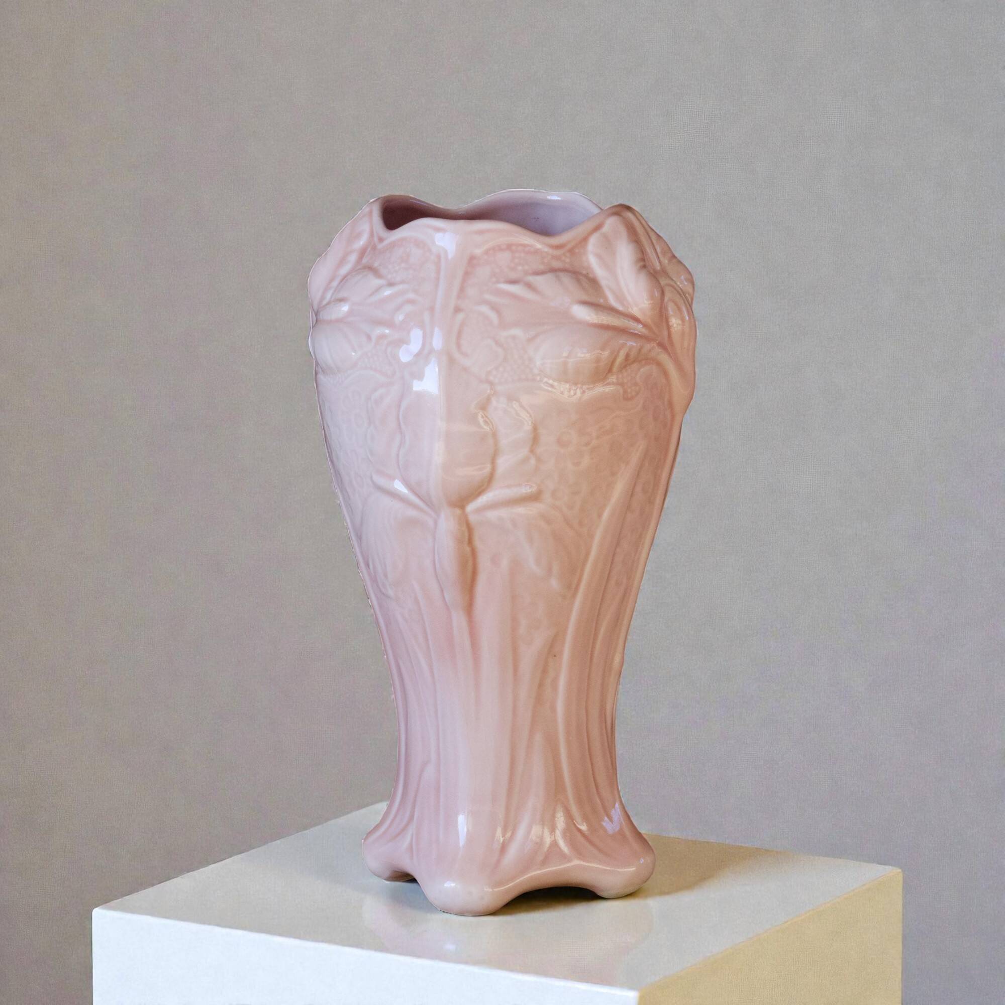 Large antique Art Nouveau majolica vase signed Salis-les-Bains