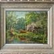 HSP 1917 painting signed Romezin "Cabin by the water" + frame