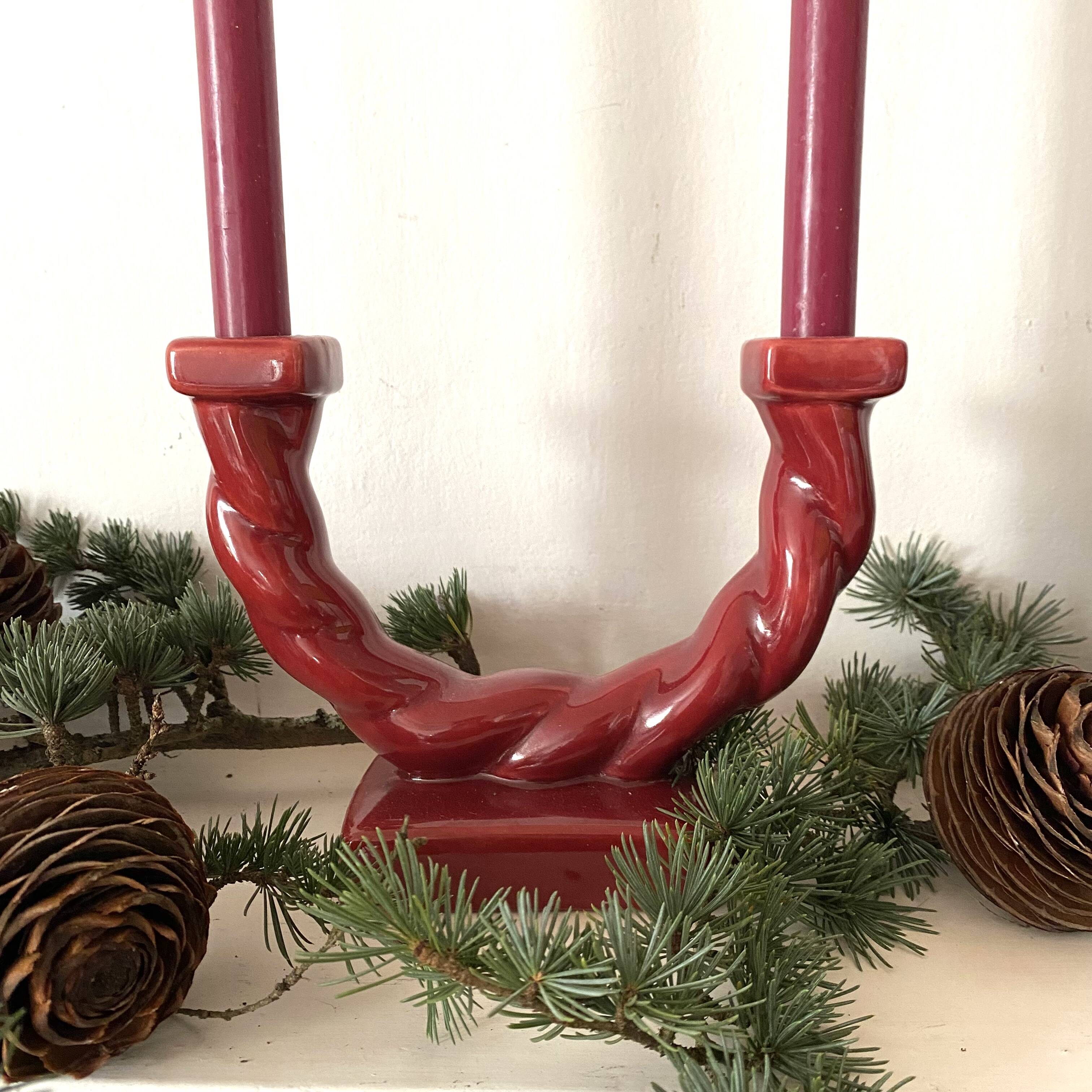 Pair of double ceramic candlesticks, 1950s