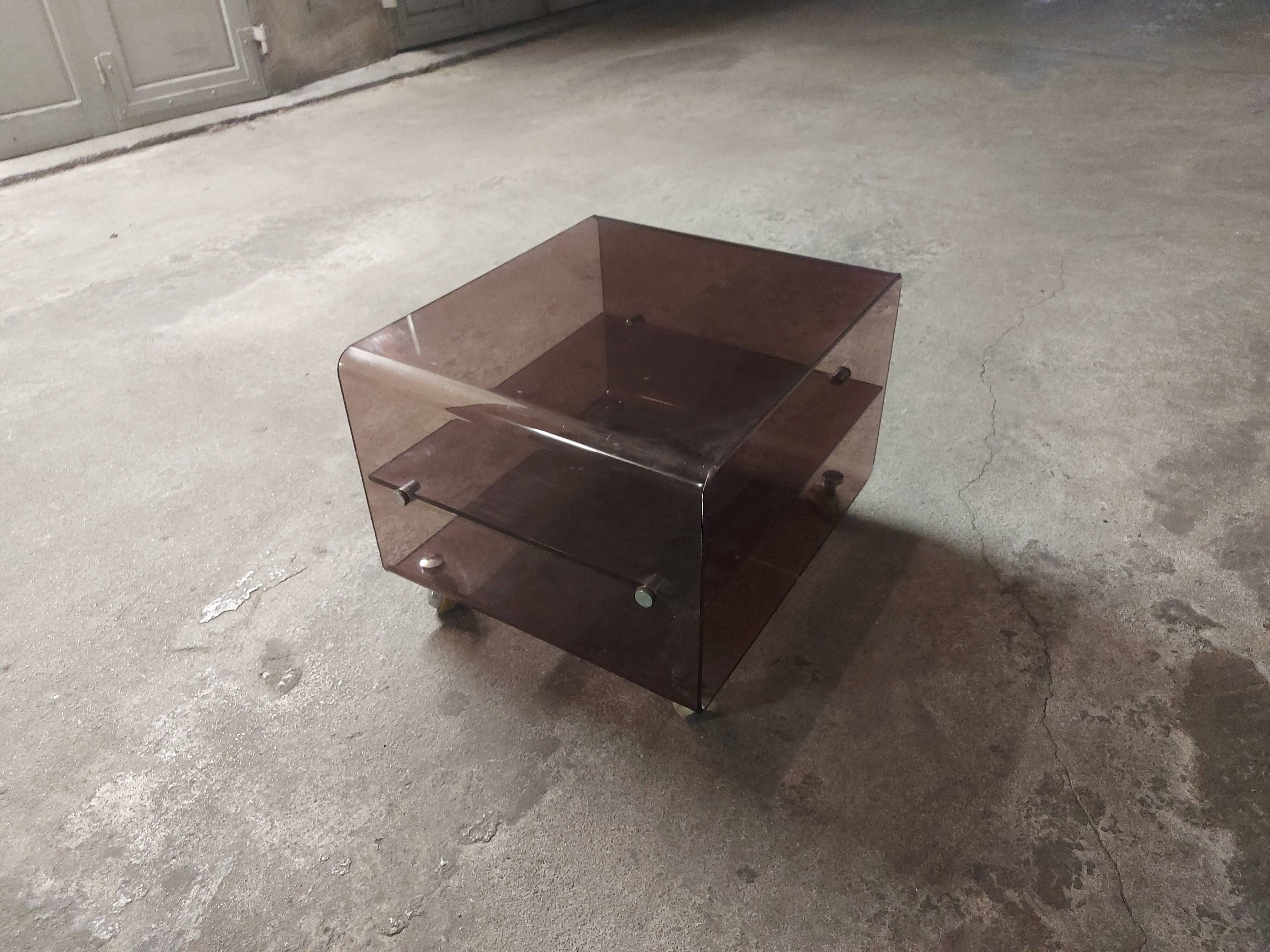 Plexiglas table on wheels, Eric Maville production