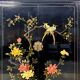 Cabinet vintage chinois laqué noir avec oiseaux et fleurs bohème