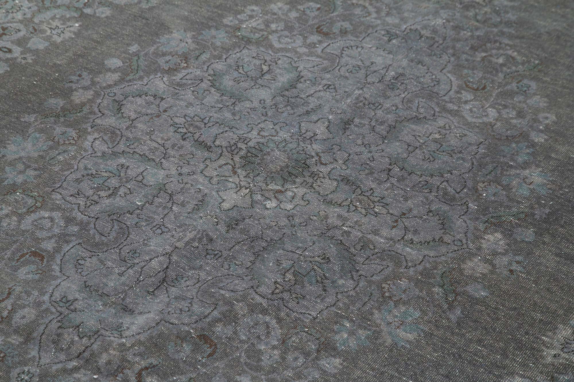 Handwoven oriental overdyed 206 cm x 327 cm grey wool carpet