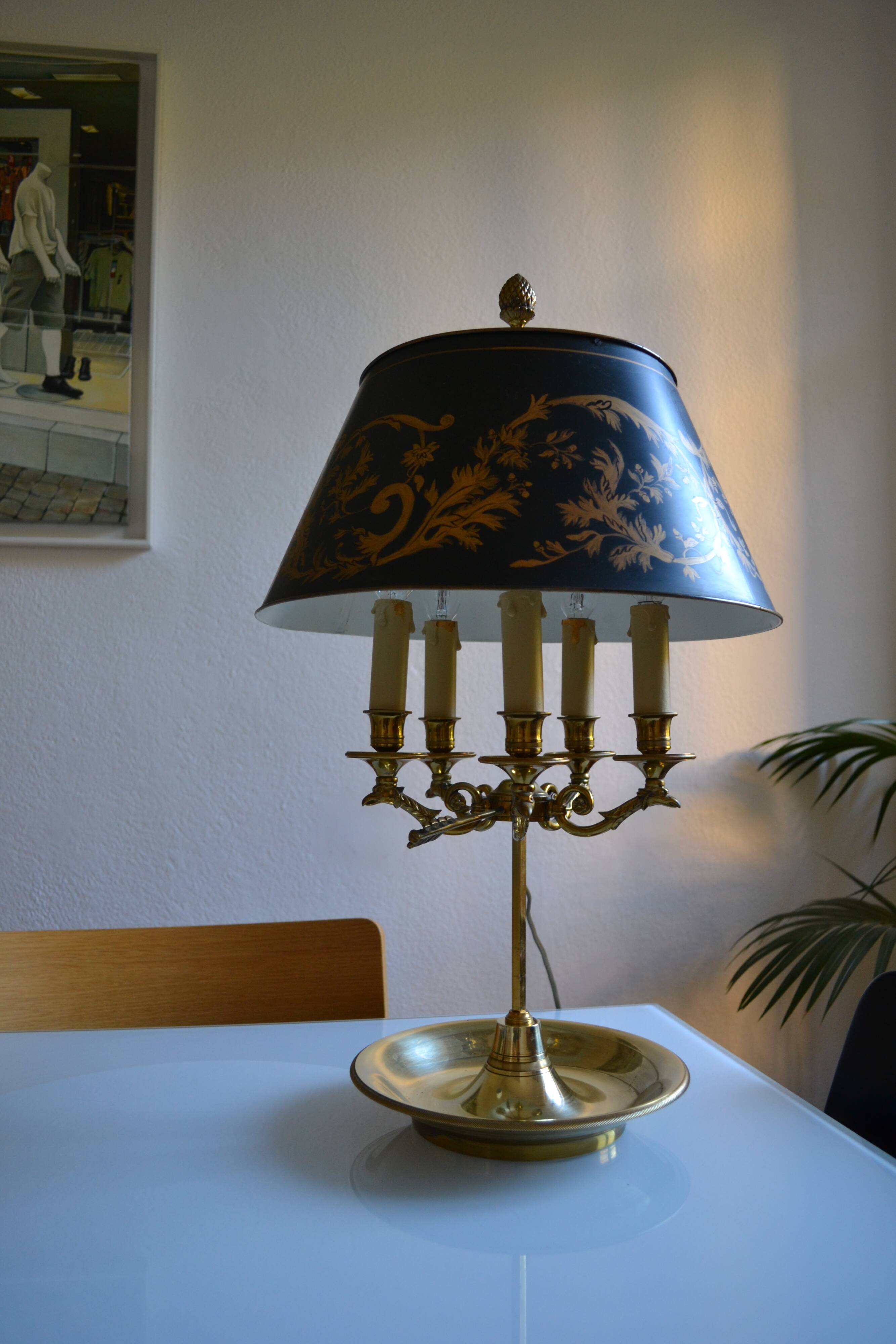 Large hot water bottle lamp with 5 bronze lights, empire style