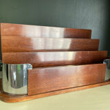 Art deco mail rack mahogany and chrome