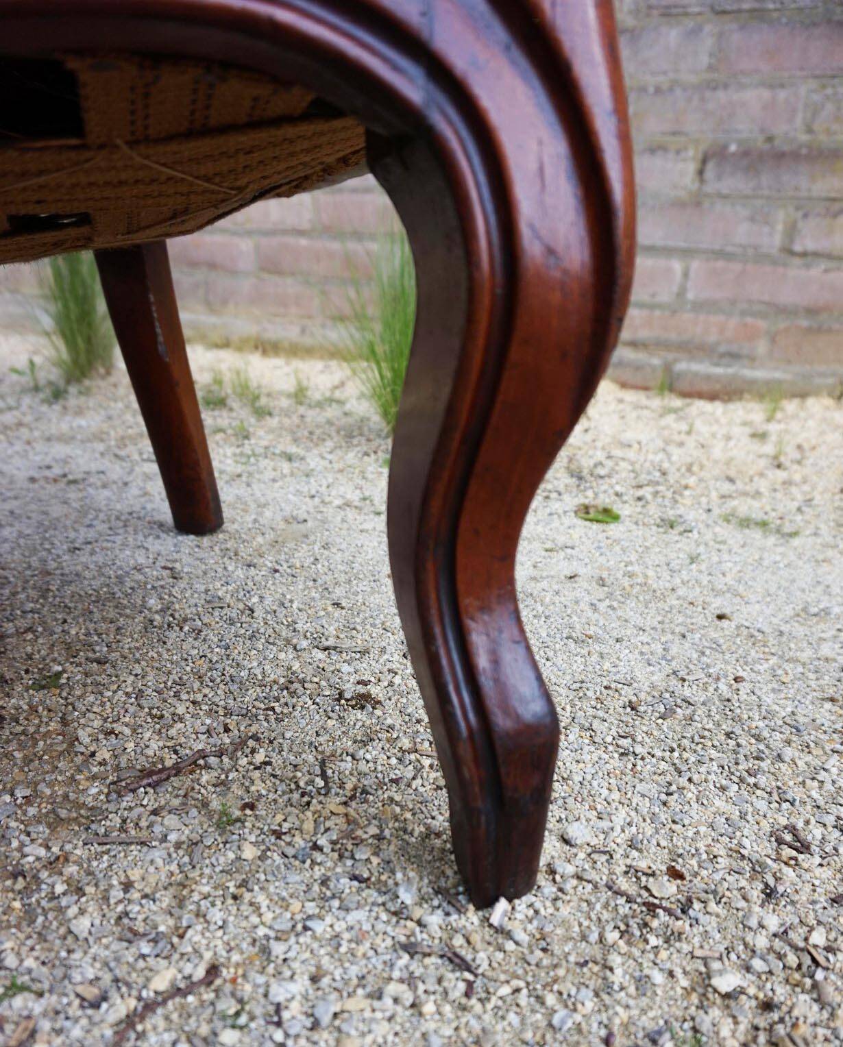 Mahogany Napoleon III Armchair with Carved Grapes  Decoration on Top, 1870s